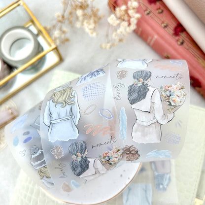 Cool PET tape roll with illustrated girl holding flowers and paw prints