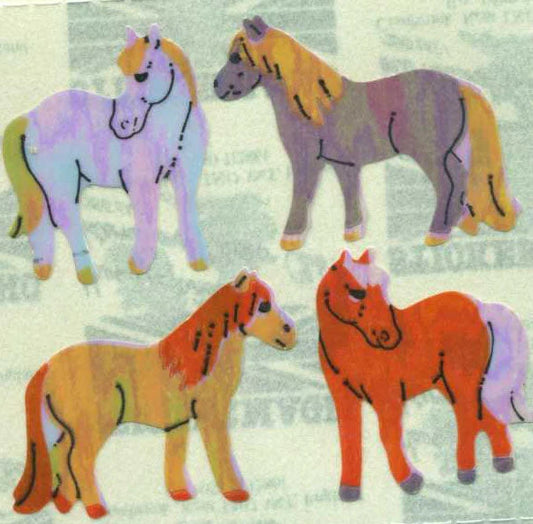 Colorful horse-themed sticker set with illustrated coats and playful line art