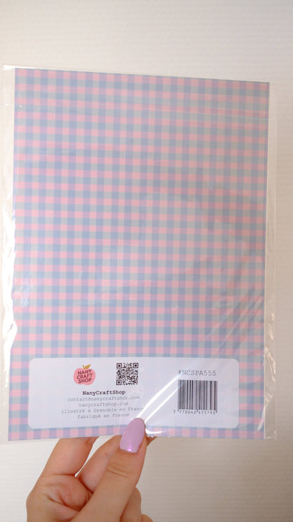 A5 holographic seashell sticker sheet back with barcode and check pattern