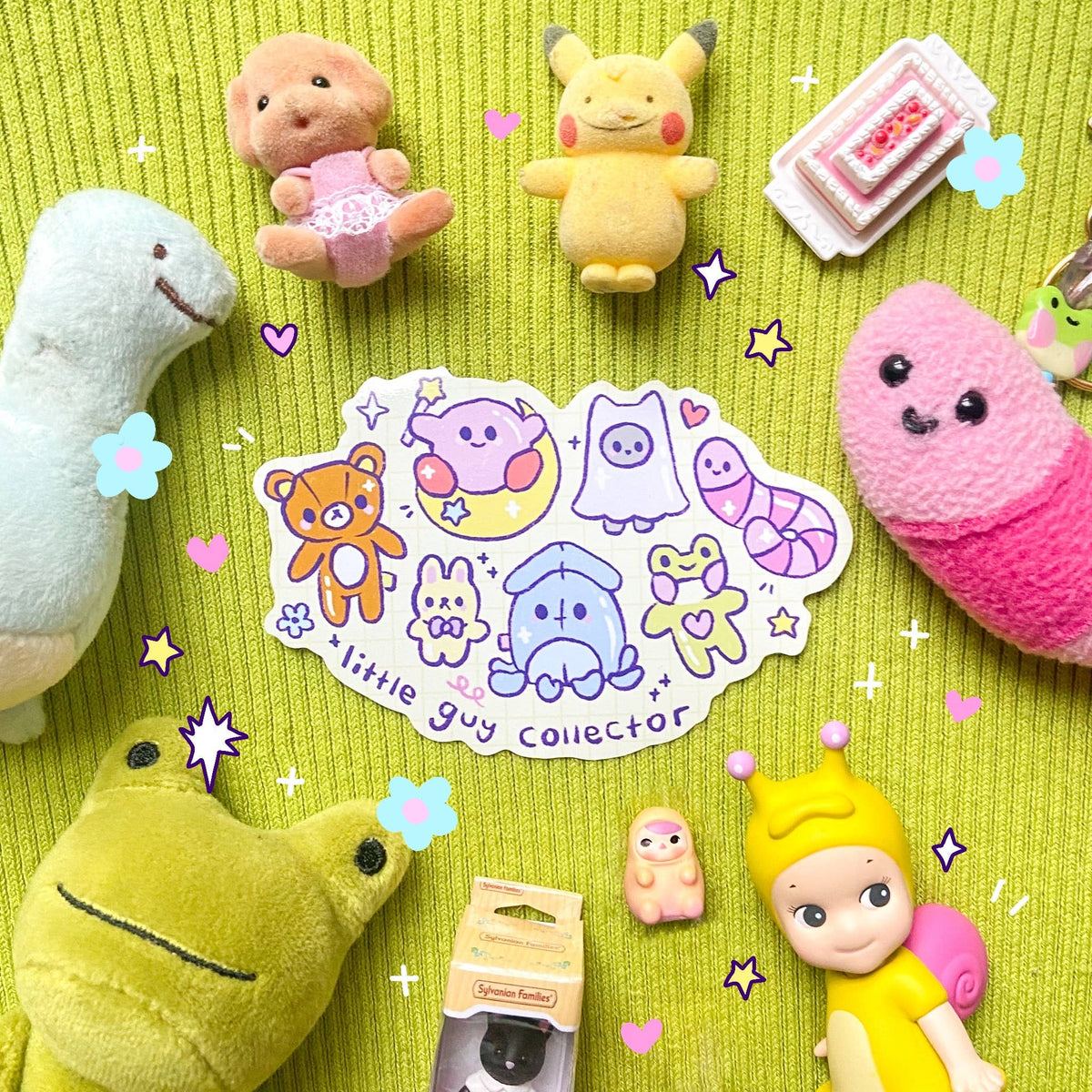 Animal trinket sticker sheet with stars and little guy collector text