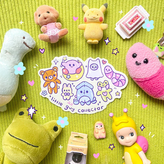 Animal trinket sticker sheet with stars and little guy collector text