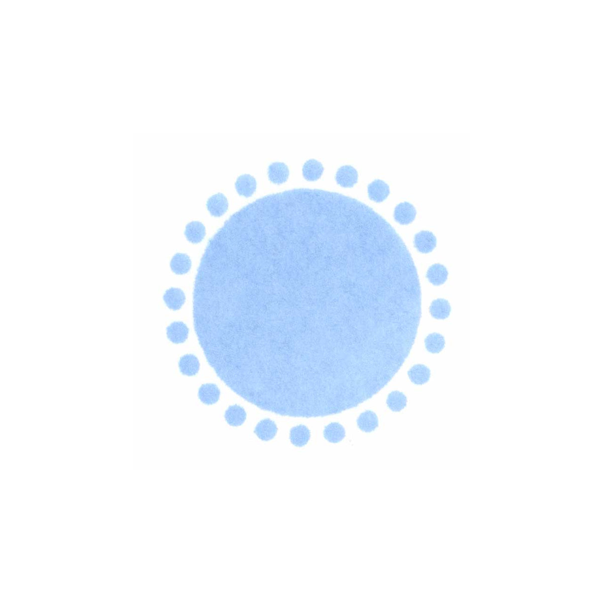 Blue dotted-ring stamp impression, solid blue circle center