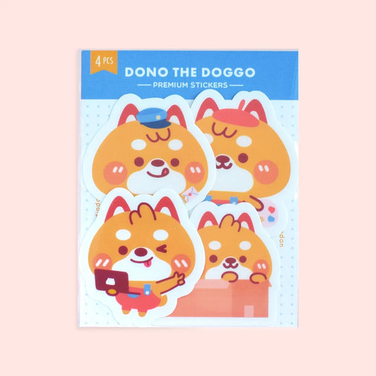 Vinyl sticker pack with 4 colorful cartoon dog face decals