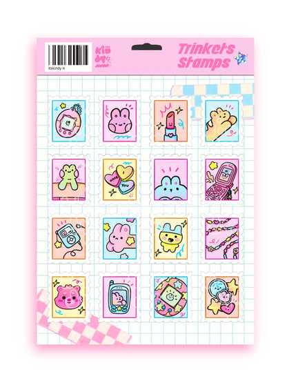 Trinkets stamps sticker sheet with 16 colorful cute animal and heart outline stickers