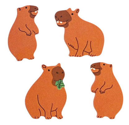 Capybara sticker sheet featuring four orange-brown capybara faces and bodies