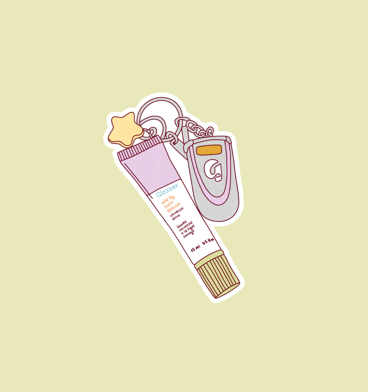 Holographic lip balm sticker shaped like a tube with cap and pink orange label