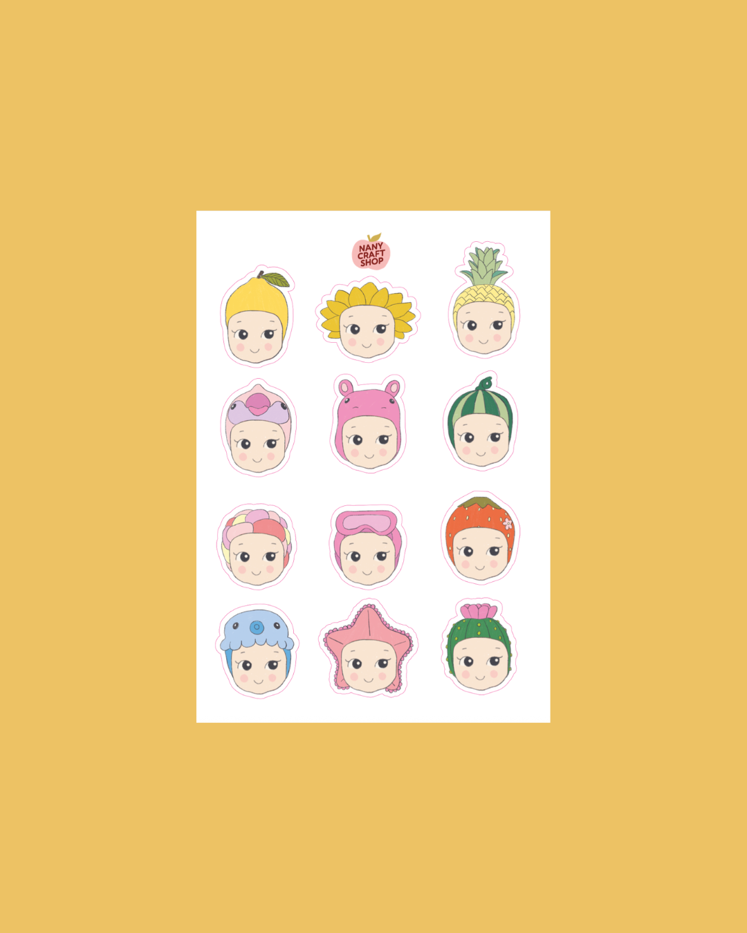 Baby summer sticker sheet with colorful cartoon baby face stickers, A6 size