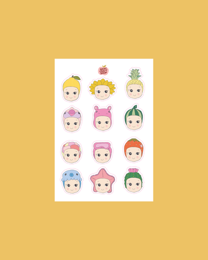 Baby summer sticker sheet with colorful cartoon baby face stickers, A6 size