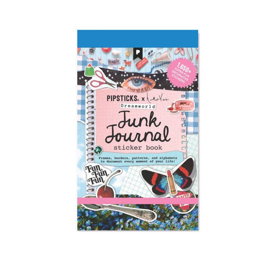 Spiral junk journal sticker book cover with “Junk Journal” text and butterfly art