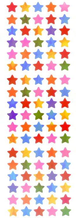 Rainbow star sticker sheet with multicolor star shapes, small and medium