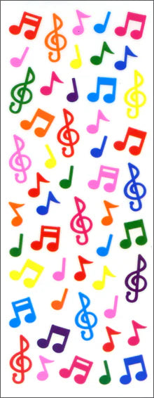 Musical notes sticker sheet with multicolor music symbols