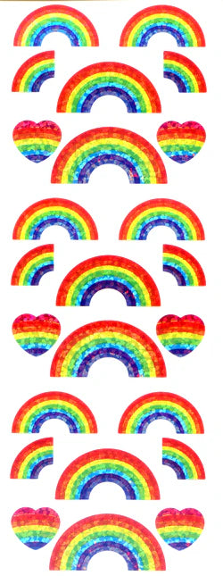 Prismatic rainbow sticker sheet with multiple rainbow arc stickers