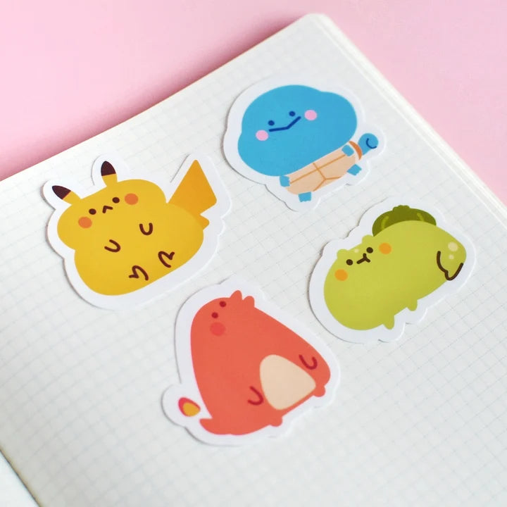 Vinyl sticker pack with four cute animal character stickers, die-cut outlines