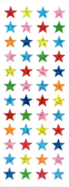 Colorful star sticker sheet with assorted multicolor star shapes