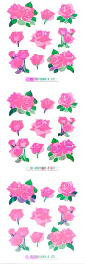 Pink rose sticker sheet with multiple floral stickers and leaves