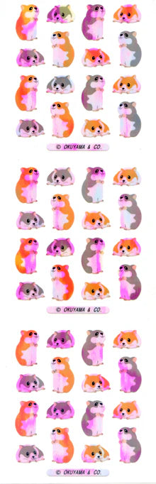 Hamster sticker sheet with assorted cute hamsters, stars, and hearts