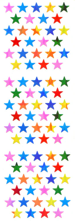 Mini star sticker sheet with colorful star shapes, multiple sizes and colors