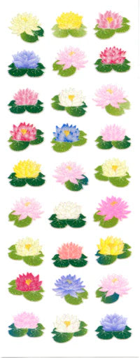 Glitter lily flower sticker sheet, assorted pastel and bright colors