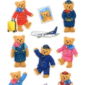 Sparkly cabin crew sticker sheet with multiple cartoon character bear stickers