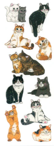 Cat sticker sheet with multiple illustrated cats in varied poses
