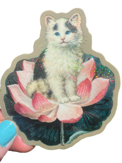 Cat on Lotus - Vinyl sticker
