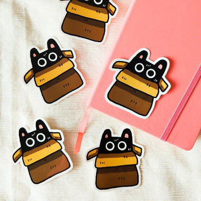 Waterproof cat stickers, small cluster of cartoon black cats with brown scarves