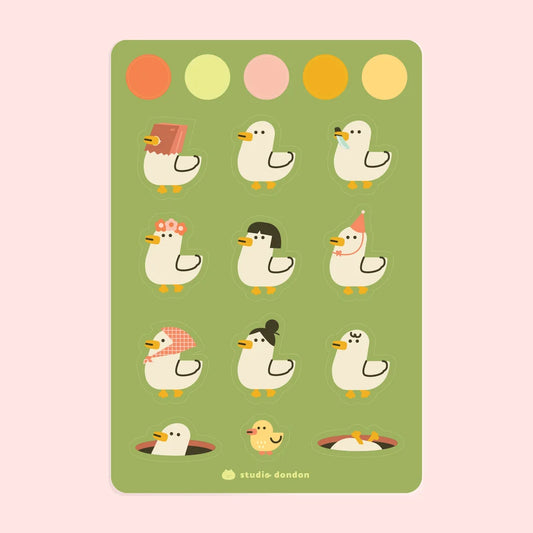 Duck vinyl sticker sheet with 12 cute duck illustrations in a grid