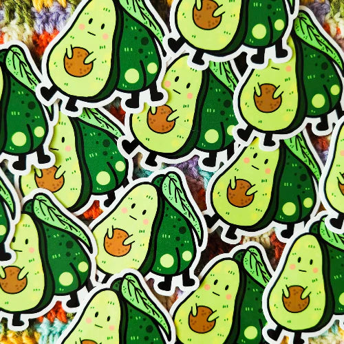 Waterproof avocado sticker sheet with cartoon lime-green avocados and brown pits