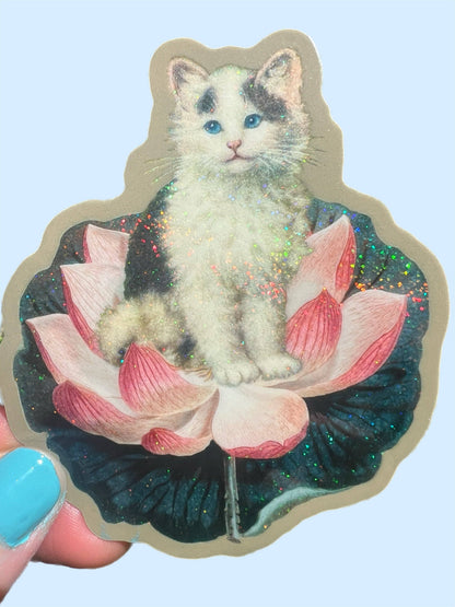 Cat on Lotus - Vinyl sticker