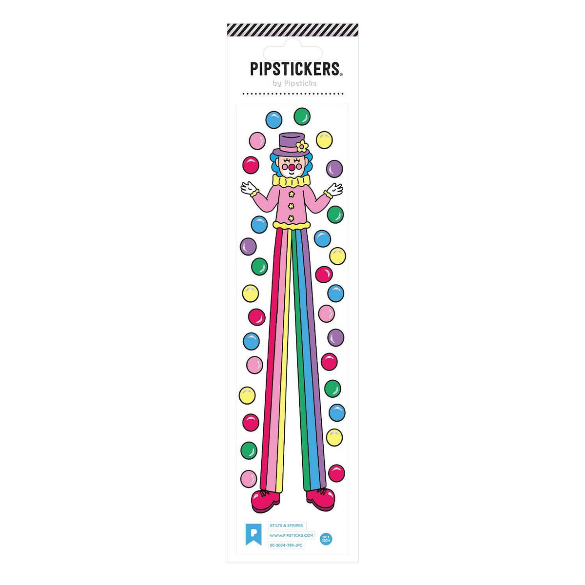 Sticker sheet with cartoon striped character and multicolor round dots, PIPSTICKERS