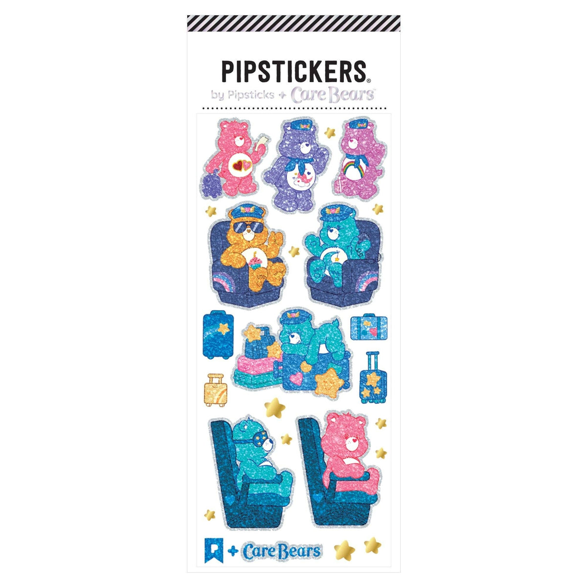 Sticker sheet with Care Bears characters, hearts, and sparkles, Ready for Take-off