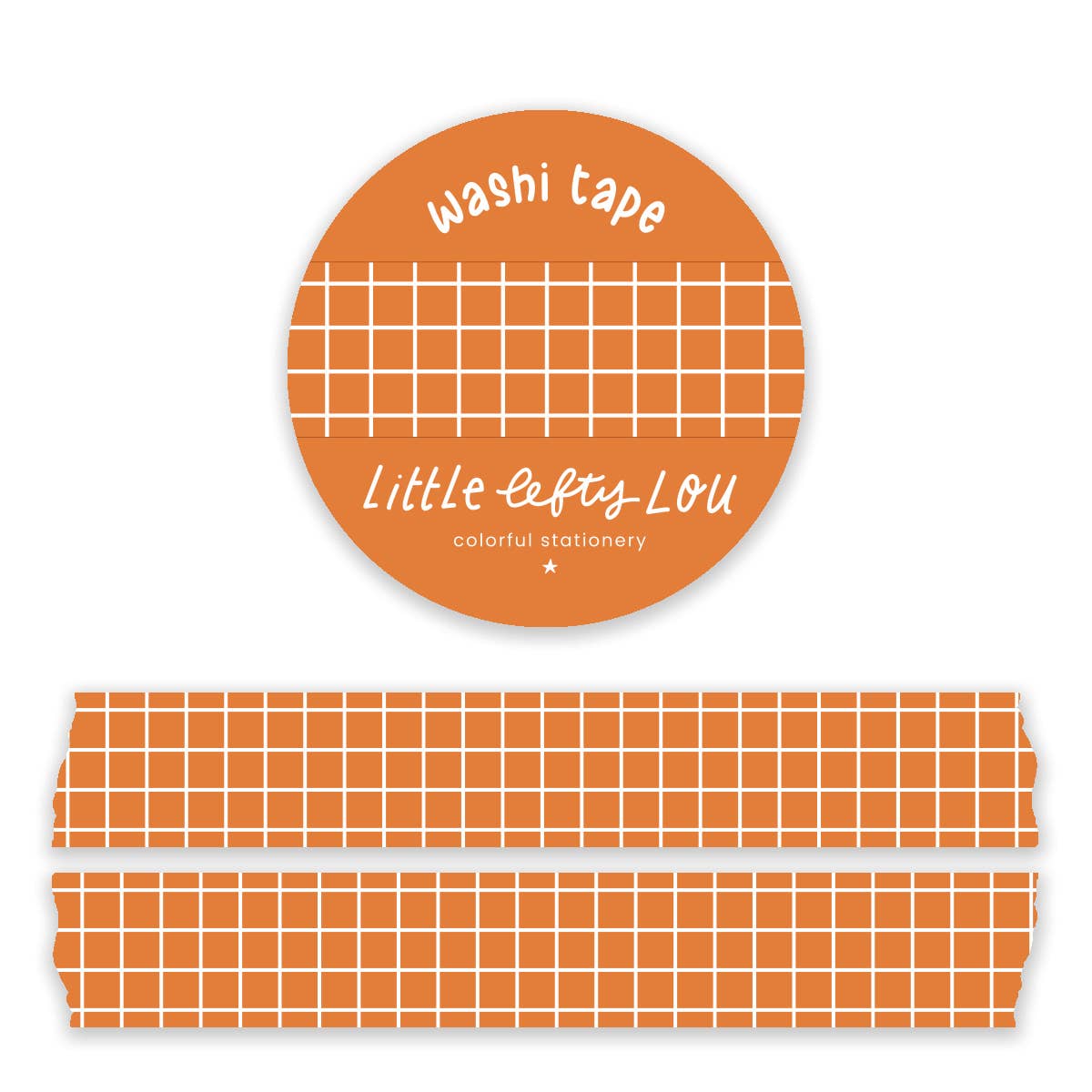 Orange grid washi tape roll with white grid lines