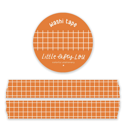 Orange grid washi tape roll with white grid lines