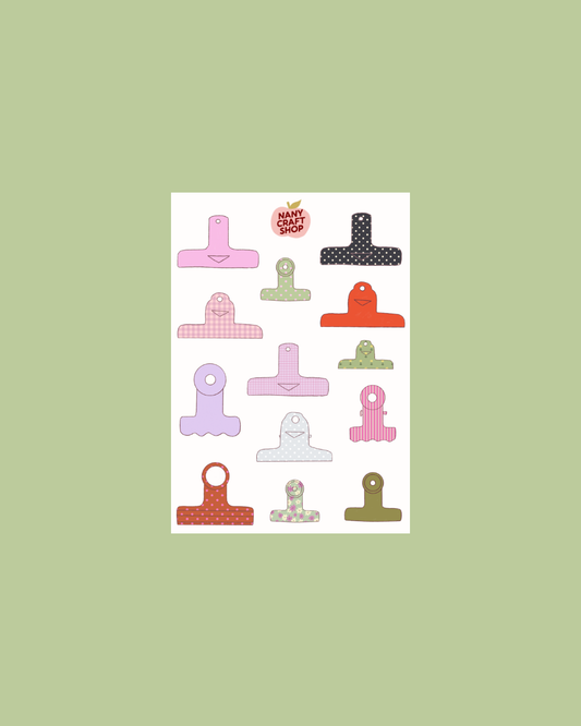 Board clamps sticker sheet with assorted T-shaped clamp pieces