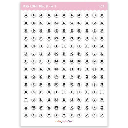 A5 white letter bead sticker sheet with rounded uppercase and lowercase letters