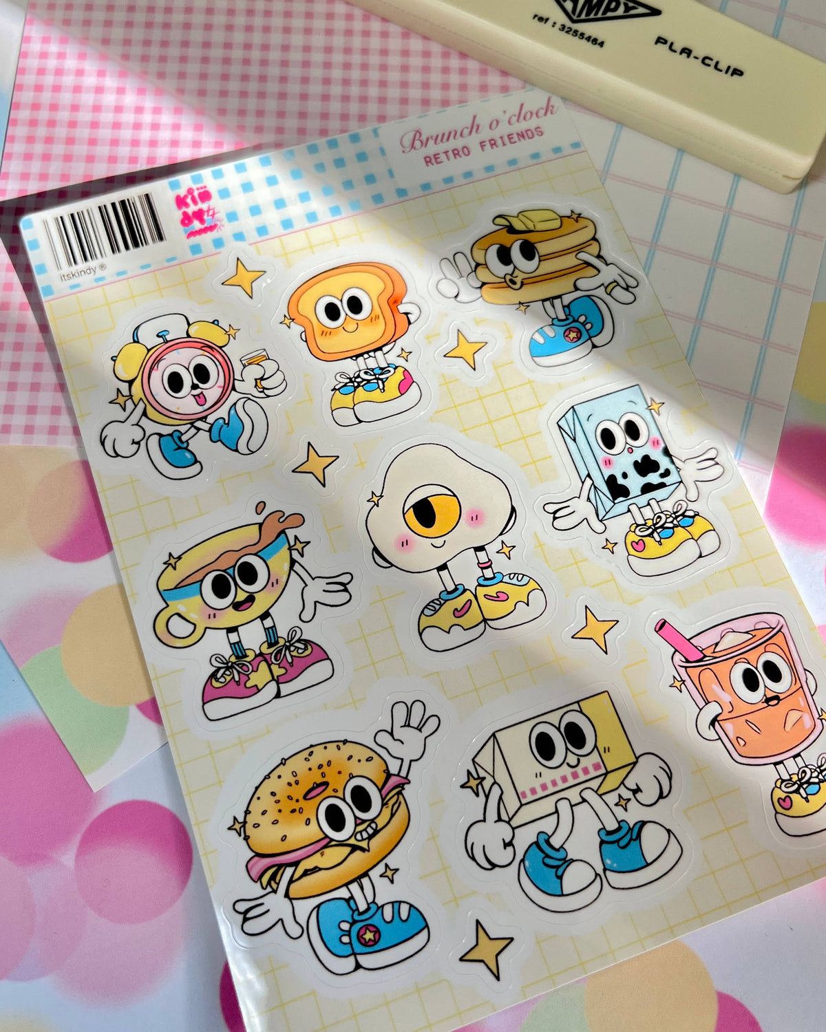 Retro Friends sticker sheet showing multiple cartoon food and kitchen characters