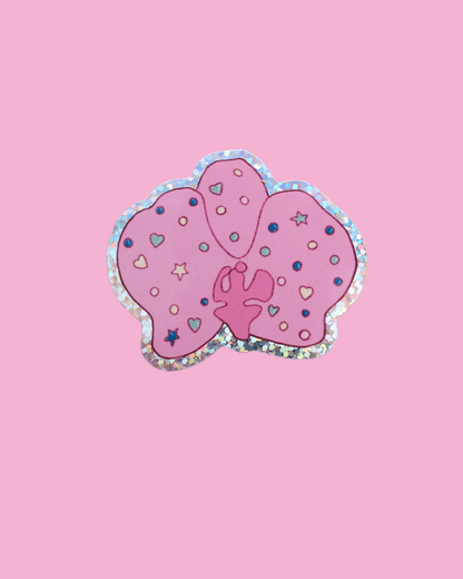 Orchid-shaped sticker with purple heart and star pattern