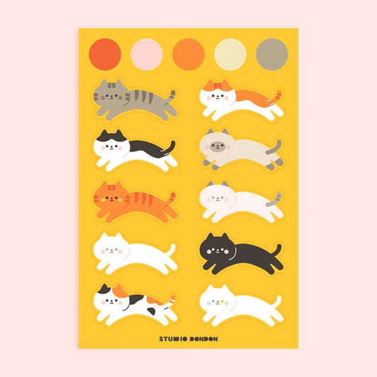 Cat Cattos vinyl sticker sheet with assorted cute cat faces and full-body cats