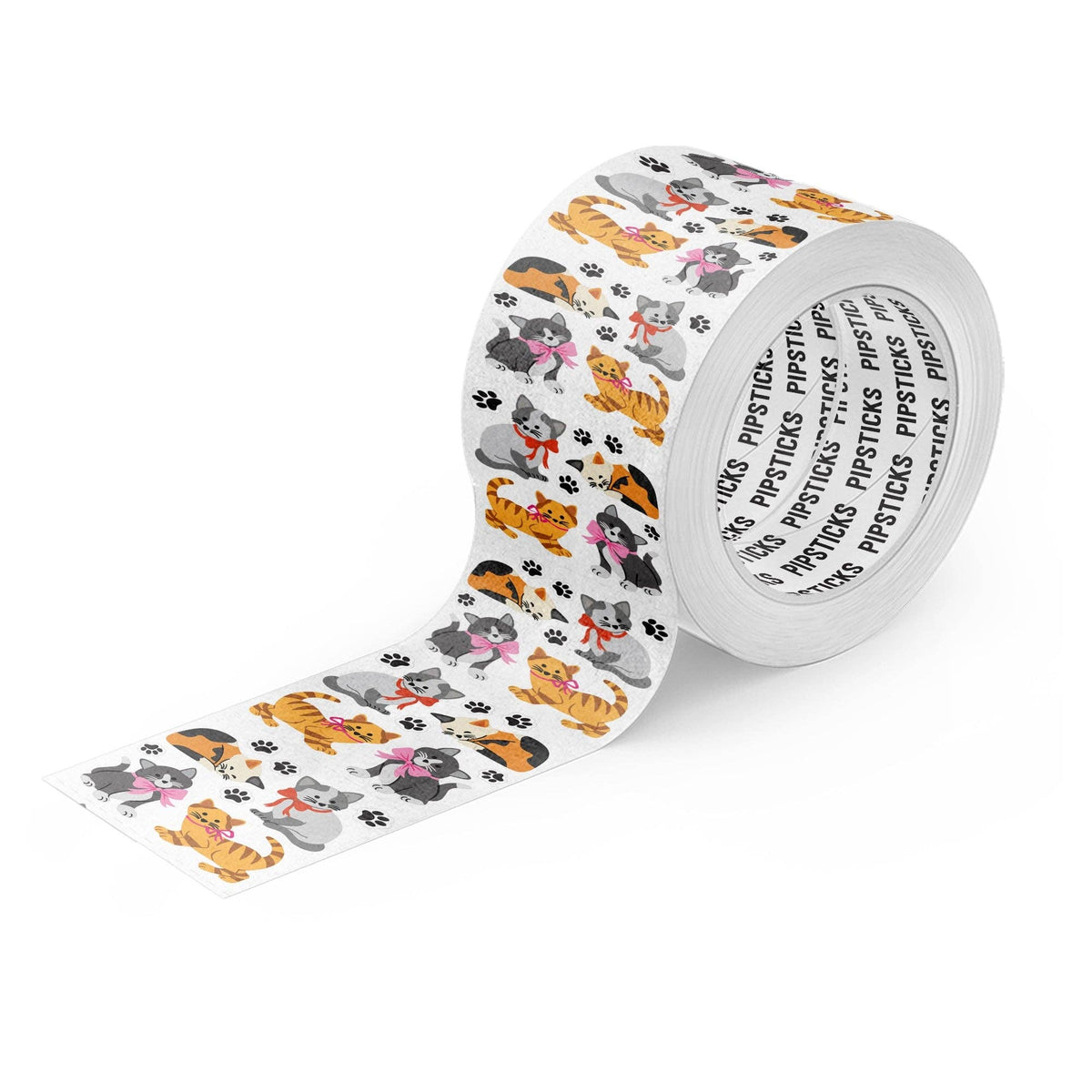 Kittens sticker roll with colorful cartoon cat faces on a white strip