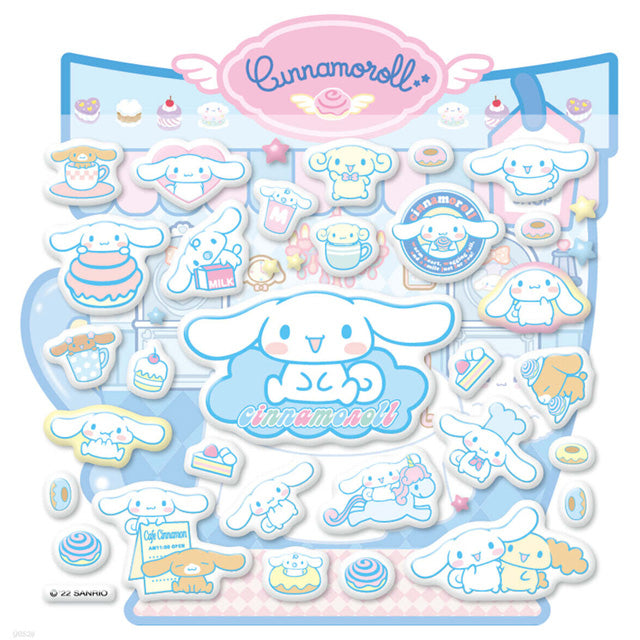 Cinnamoroll 3D puffy sticker sheet with multiple pastel character icons