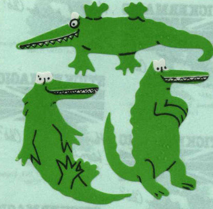 Green crocodile stickers with black line details, paper finish