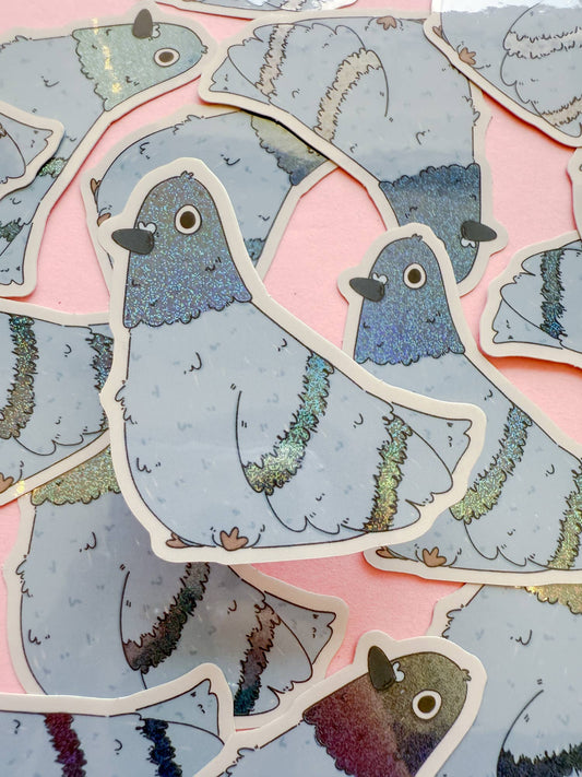 Set of pigeon vinyl stickers, blue-gray illustrated birds with gold eyes
