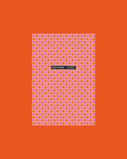 A5 scrapbook paper sheet, pink and purple small square pattern, flat front view