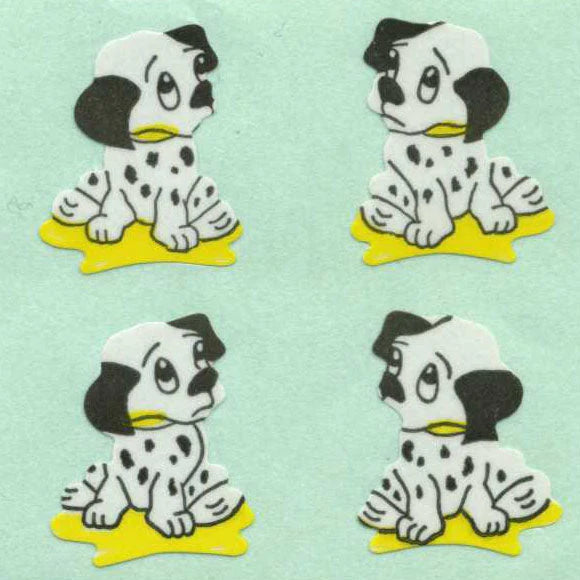 Dalmatian cartoon sticker set with four poses on a sheet