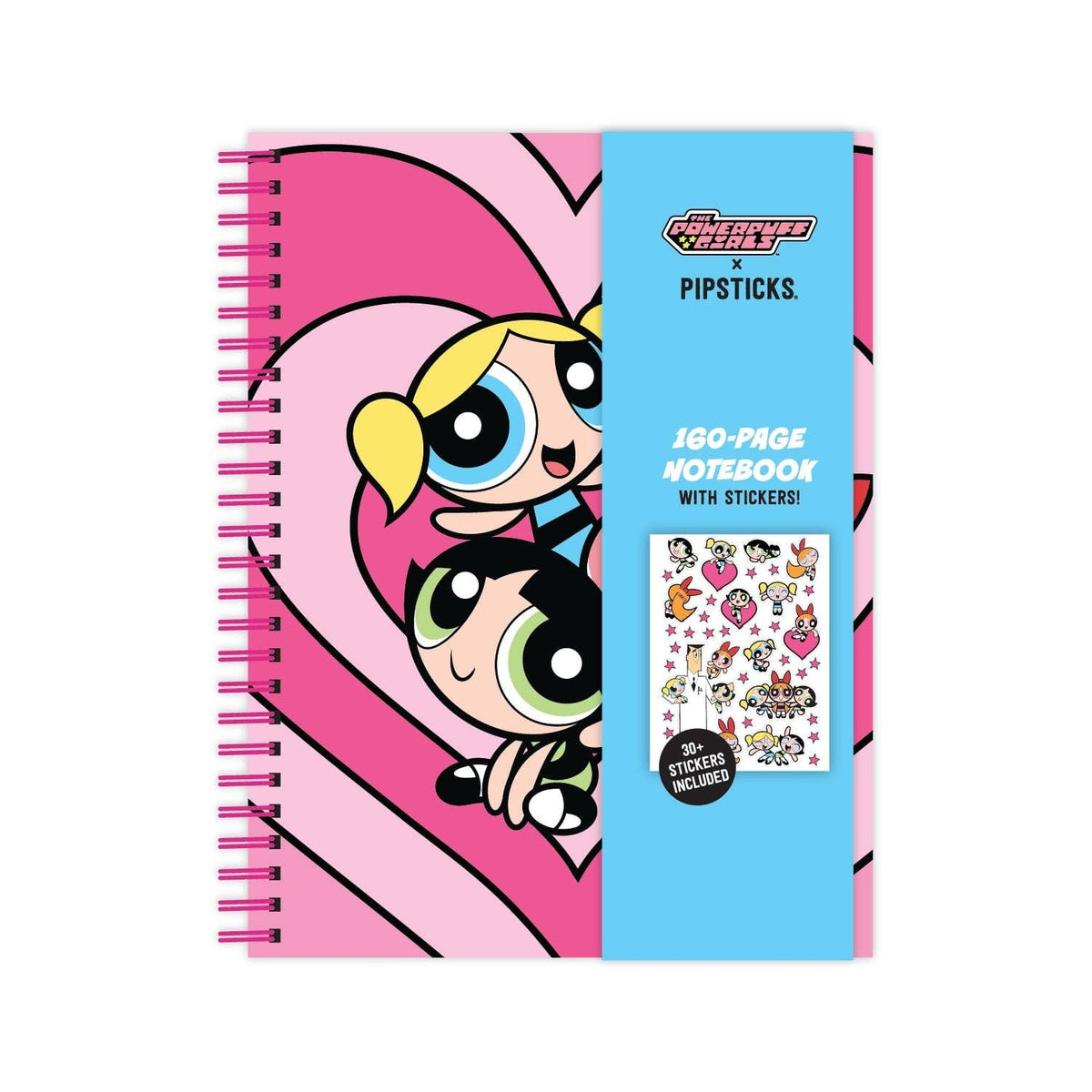 Powerpuff Girls heart notebook with sticker pack, spiral-bound, colorful character cover