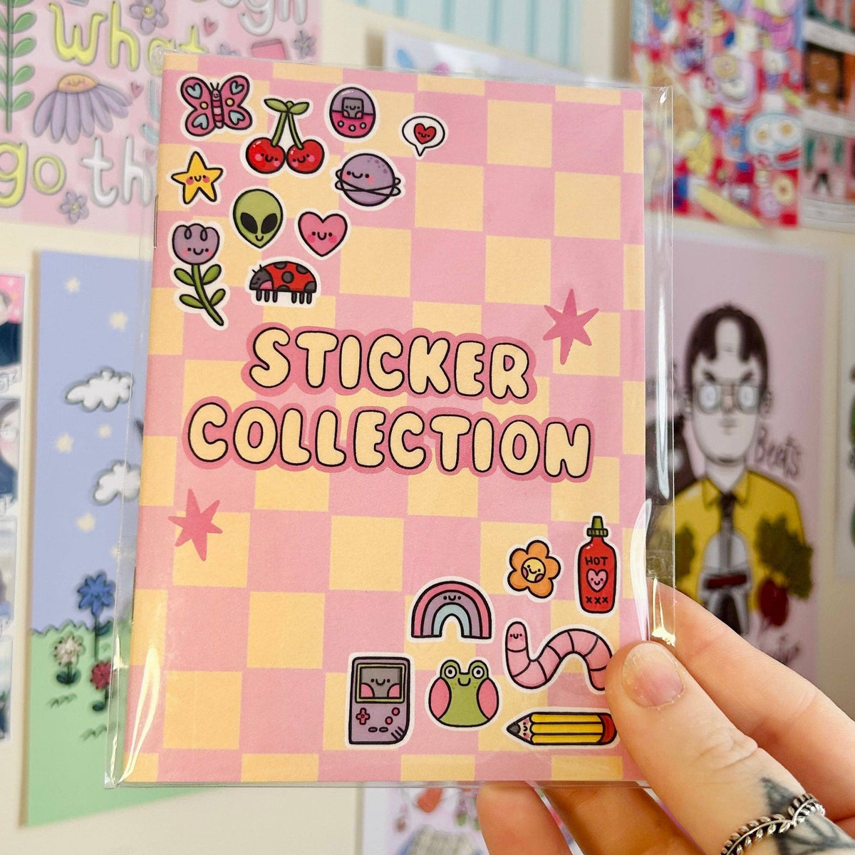 A6 mini reusable sticker book cover with colorful sticker collection art