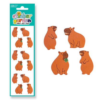 Glossy capybara sticker sheet with multiple orange-brown capybara illustrations