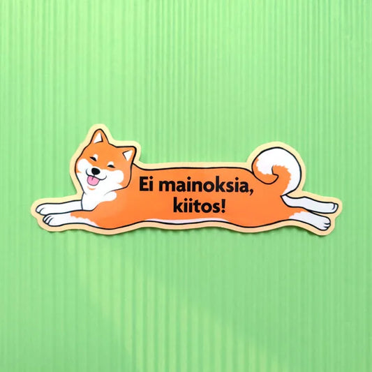 Large vinyl dog sticker, orange cartoon dog with white paws and curved body.