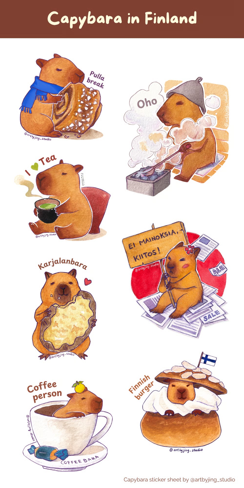 Capybara in Finland - Washi Sticker Sheet