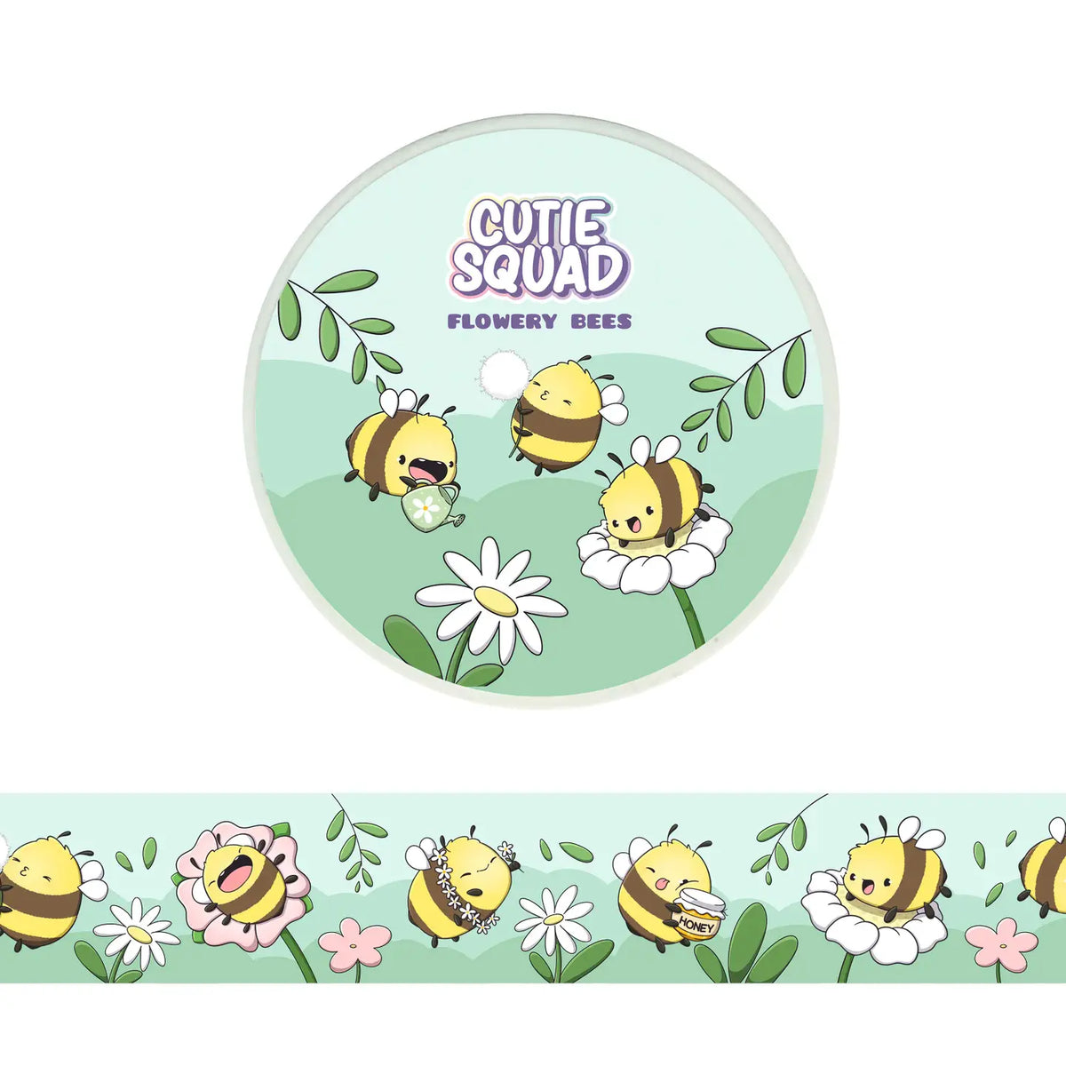Cute bee washi tape roll with floral garden pattern, 10 m